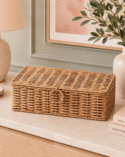 Cane Storage Box with Lid for Wardrobe & Bathroom Storage