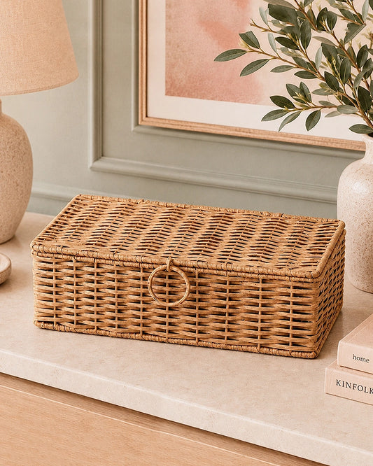 Cane Storage Box with Lid for Wardrobe & Bathroom Storage