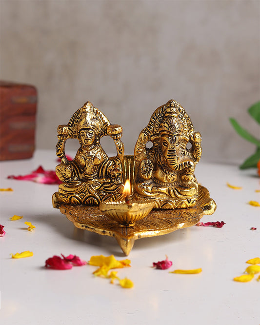 Laxmi Ganesh Idol Figurine | Decorative God Idol for Home | Lakshmi Ganesh Diya