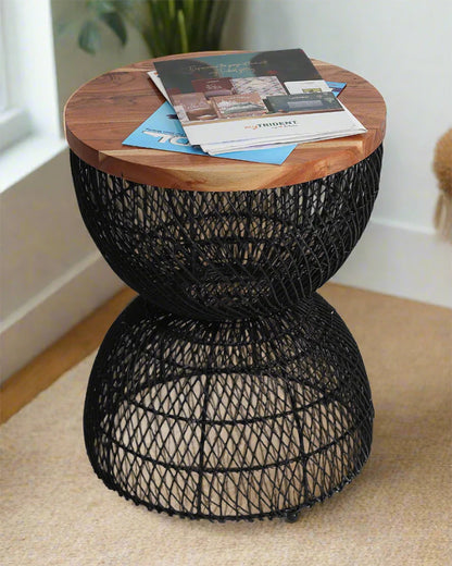 Black Rattan Stool for Home Styling and Corner Display