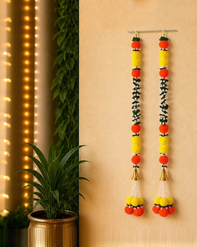 Artificial Marigold Mogra Flower Toran Set of 2 for Door & Wall Décor