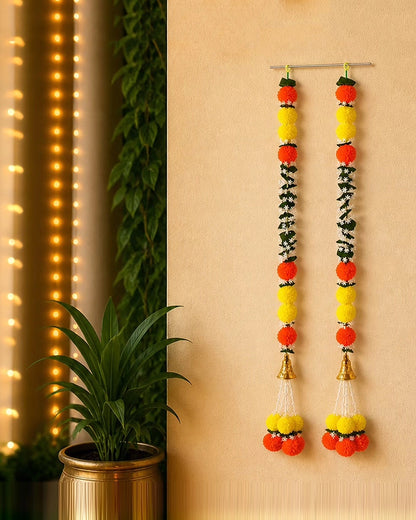 Artificial Marigold Mogra Flower Toran Set of 2 for Door & Wall Décor