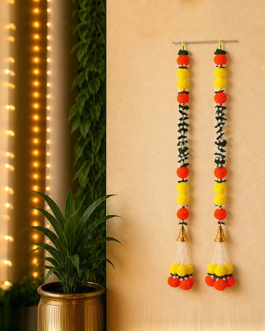 Artificial Marigold Mogra Flower Toran Set of 2 for Door & Wall Décor