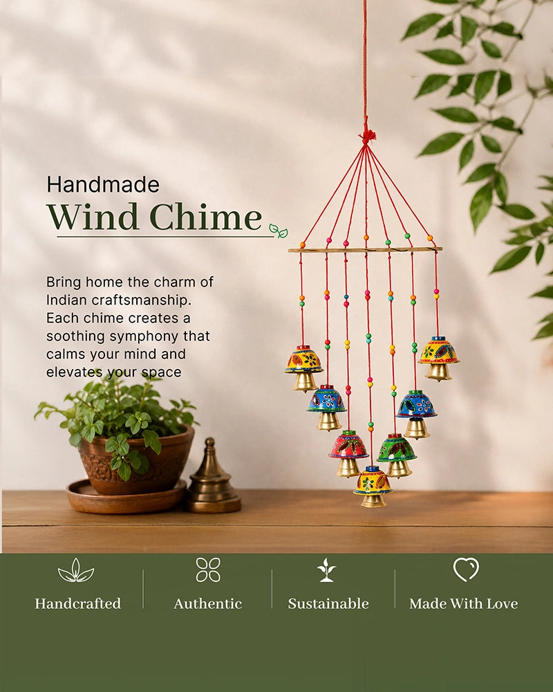 Handcrafted Rajasthani Wind Chime with Hand Painted Bells for Door Hanging