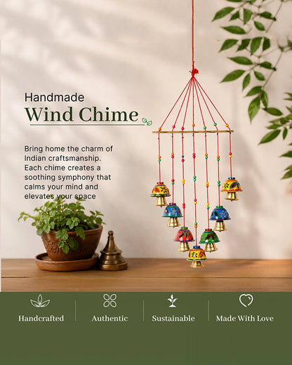 Handcrafted Rajasthani Wind Chime with Hand Painted Bells for Door Hanging