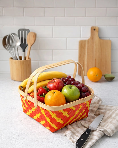 Rustic Bamboo Basket for Home Decor, Fruit Storage, and Gift Hampers