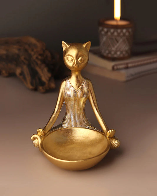 Polypropylene Yoga Cat Showpiece for Home Decor and Living Room