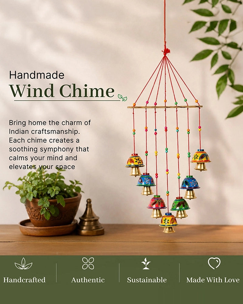 Handcrafted Rajasthani Wind Chime with Hand Painted Bells for Door Hanging