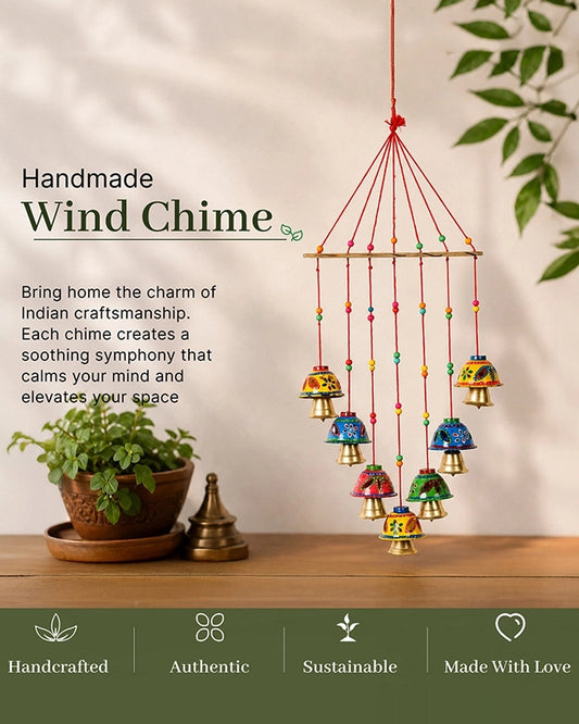 Handcrafted Rajasthani Wind Chime with Hand Painted Bells for Door Hanging