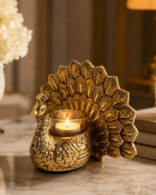 Dancing Peacock Tealight holder with Glass Votive for Home Décor
