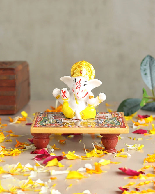 Decorative Marble Lord Ganesha Idol for Mandir, Shelves, and Pooja Room