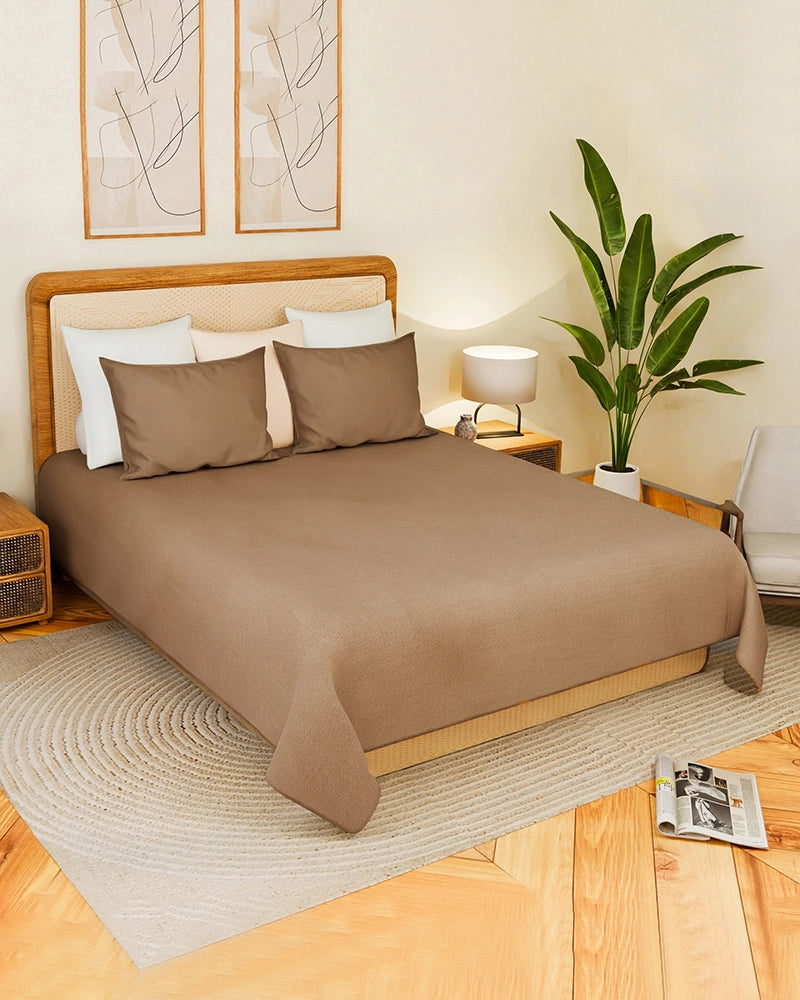Brown King Size Bedsheet Cotton 300 TC Double Bed Sheet with Pillow Covers