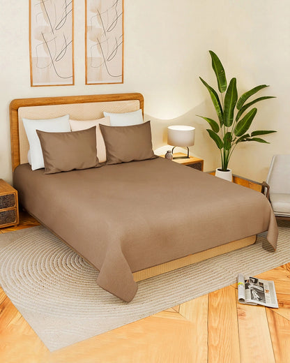 Brown King Size Bedsheet Cotton 300 TC Double Bed Sheet with Pillow Covers
