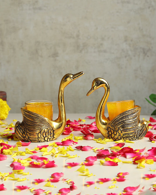 Set of 2 Swan Candle Holder for Home Decor | Tealight Holder | Metal Swan Tealight Holder Showpiece