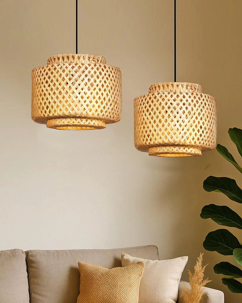 Elegant Cane Hanging Lamp for Living Space and Dining Area