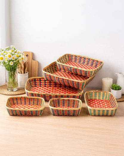 Woven Bamboo Storage Baskets for Kitchen, Pantry, and Living Room (Set of 6)