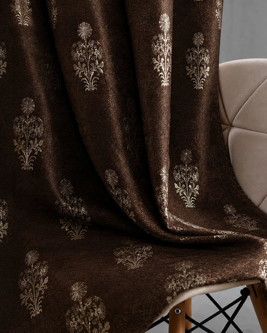 Decorative Velvet Door Curtain (Brown, 7 ft)