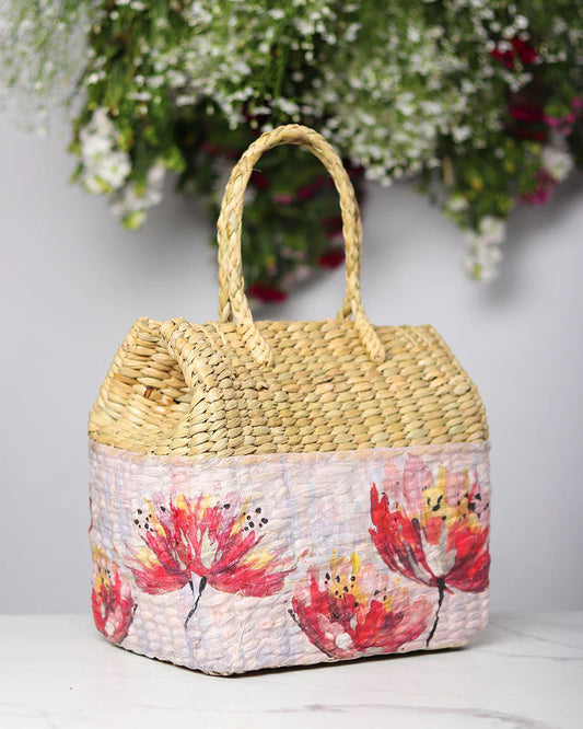 Natural Seagrass Outdoor Food Basket for Picnic, Travel & Meal Storage