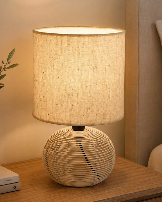 Artisan Linen Shade Table Lamp with Sleek Metal Base Warm Glow