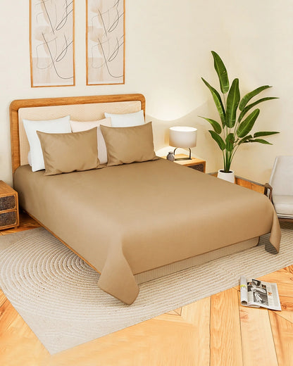Brown Cotton Bedsheet 300 TC King Size Double Bed Sheet with Pillow Covers