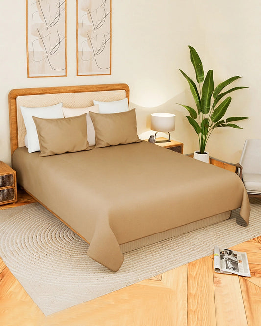 Brown Cotton Bedsheet 300 TC King Size Double Bed Sheet with Pillow Covers