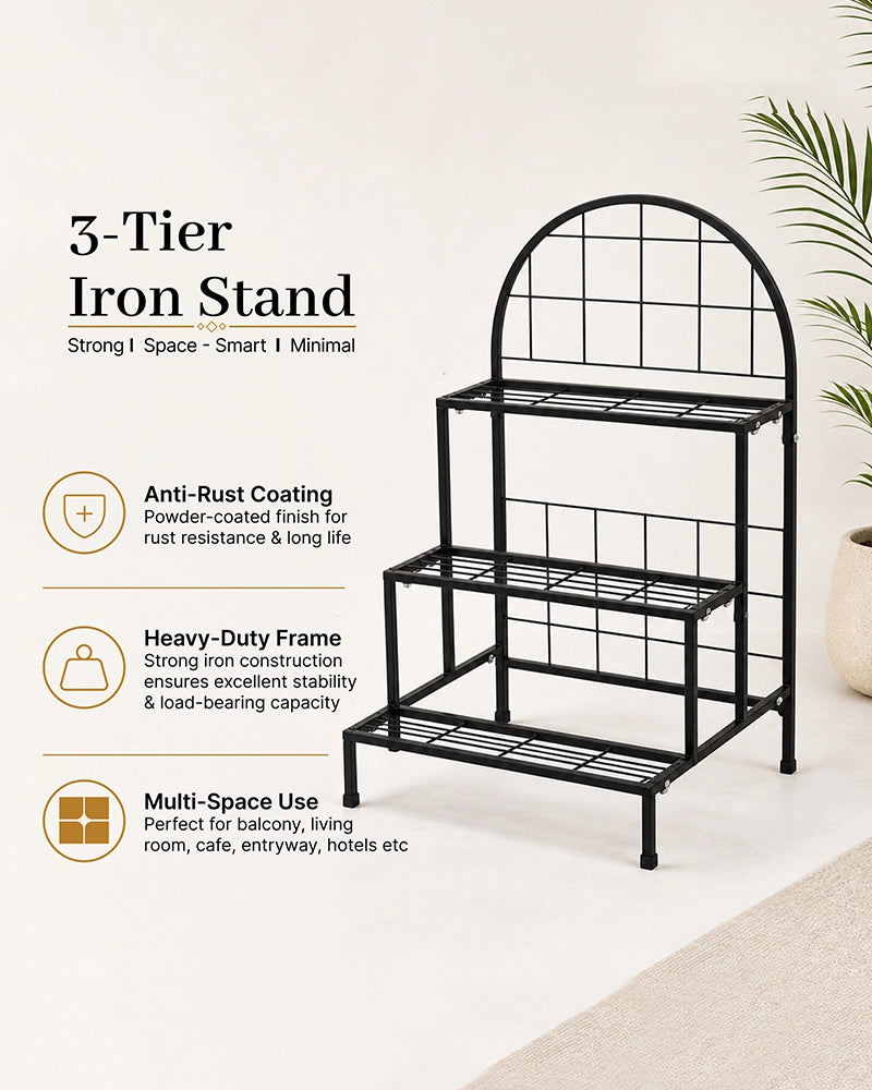 3 Tier Iron Plant Stand with Anti Rust Coating for Balcony and Living Room
