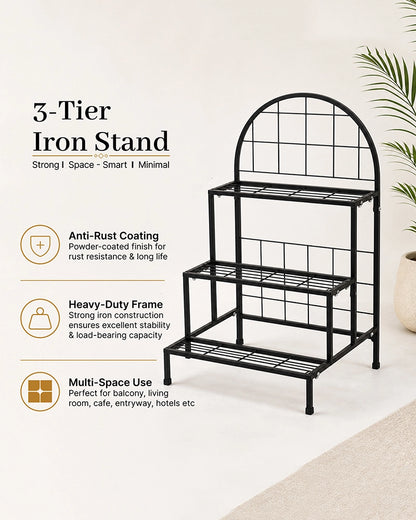 3 Tier Iron Plant Stand with Anti Rust Coating for Balcony and Living Room