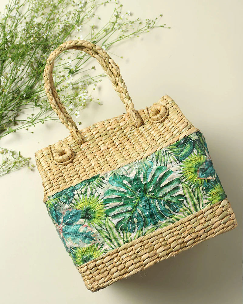 Portable Seagrass Picnic Basket for Picnic, Market, and Meal Storage