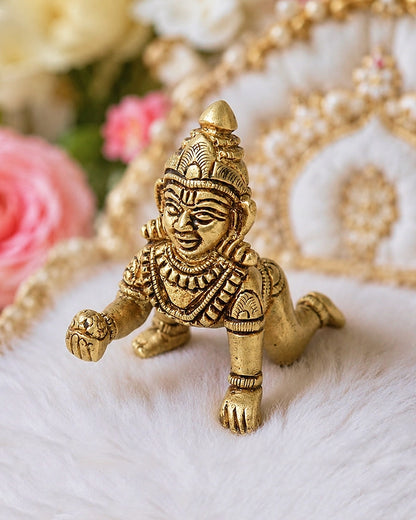 Pure Brass Laddu Gopal Idol for Home Temple and Spiritual Puja