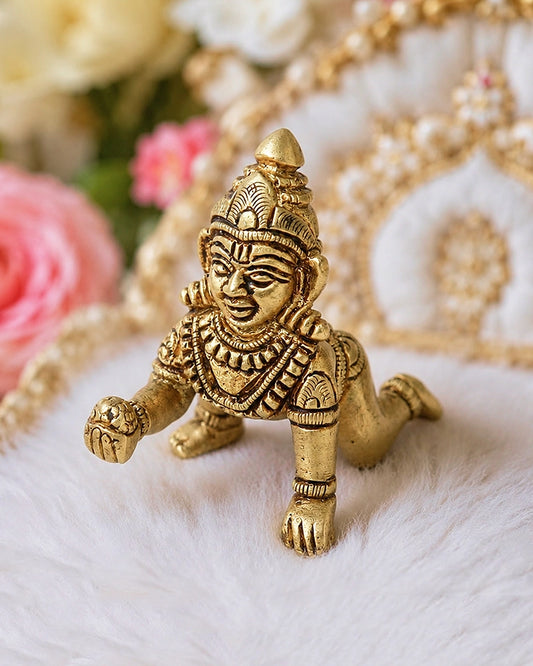 Pure Brass Laddu Gopal Idol for Home Temple and Spiritual Puja