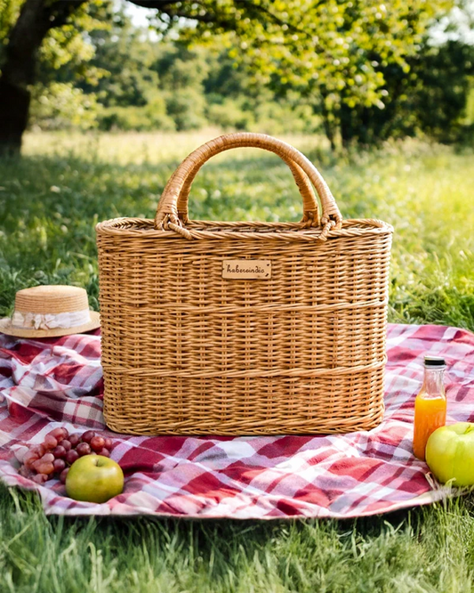 Picknickkorb aus Weide | Zuckerrohr-Einkaufskorb