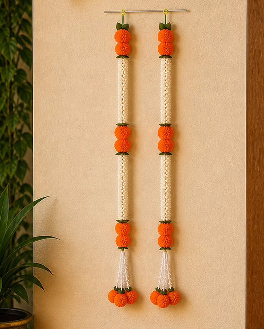 Artificial Marigold Flower Toran Garland Set of 2 for Home Entrance Décor