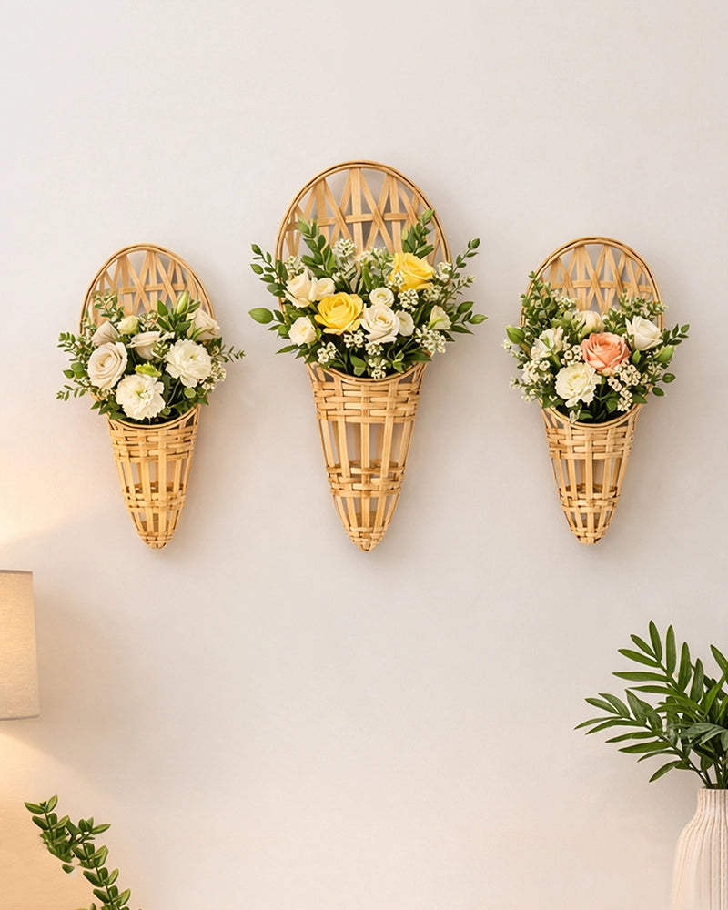 Decorative Bamboo Hanging Flower Holders for Plants and Home Decor (Set of 3)