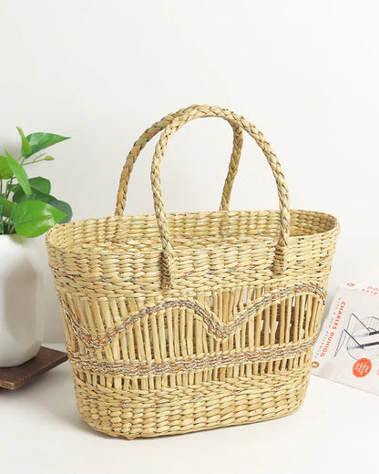 Handwoven Natural Tote for Shopping, Storage & Casual Carry