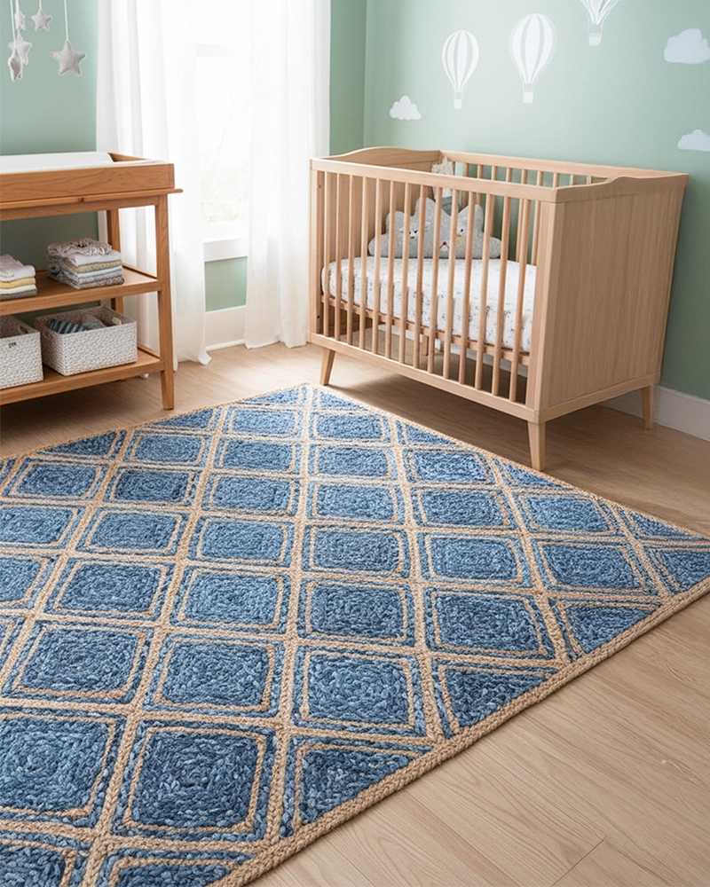 Eco Friendly Blue Rectangular Denim Carpet For Bedroom