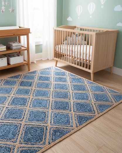 Eco Friendly Blue Rectangular Denim Carpet For Bedroom