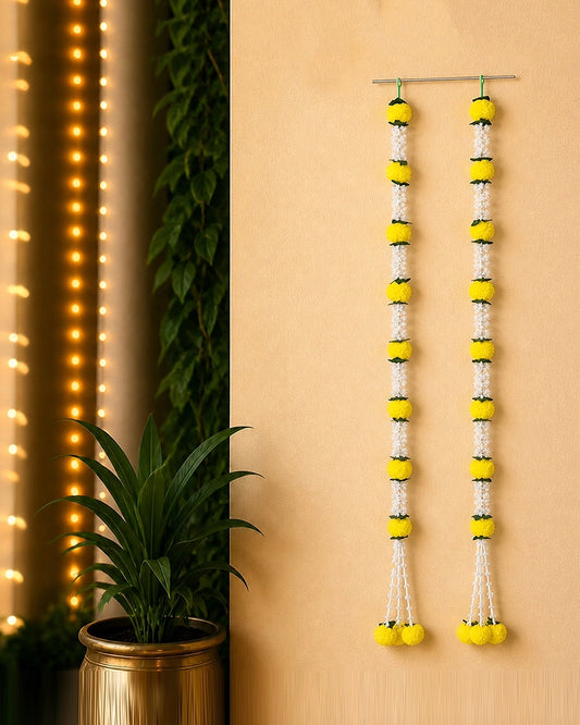 Reusable Marigold Mogra Garland Set of 2 for Pooja & Wedding Décor