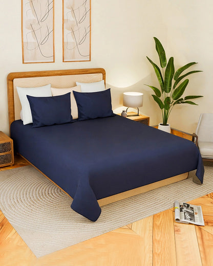 Navy Blue Premium King Size Bedsheet 300 Thread Count Cotton Double Bedsheet Set