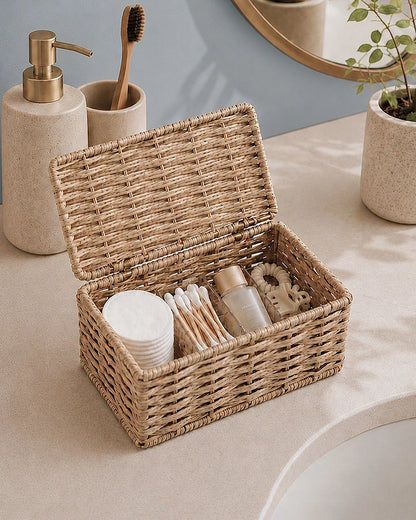 Handwoven Storage Box with Lid for Wardrobe & Bathroom Storage