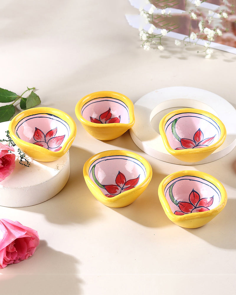 Set of 5 Handcrafted Printed Mitti Diya Gifting Set for Diwali Decoration Pooja Aarti