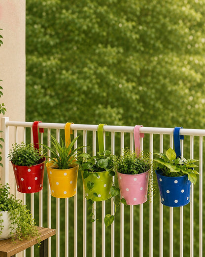 Metal Rail Hanging Plant Stand Set of 5 for Balcony Garden