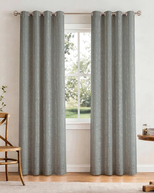 Textured Linen Eyelet Curtain for Doors (Grey, 7 ft)