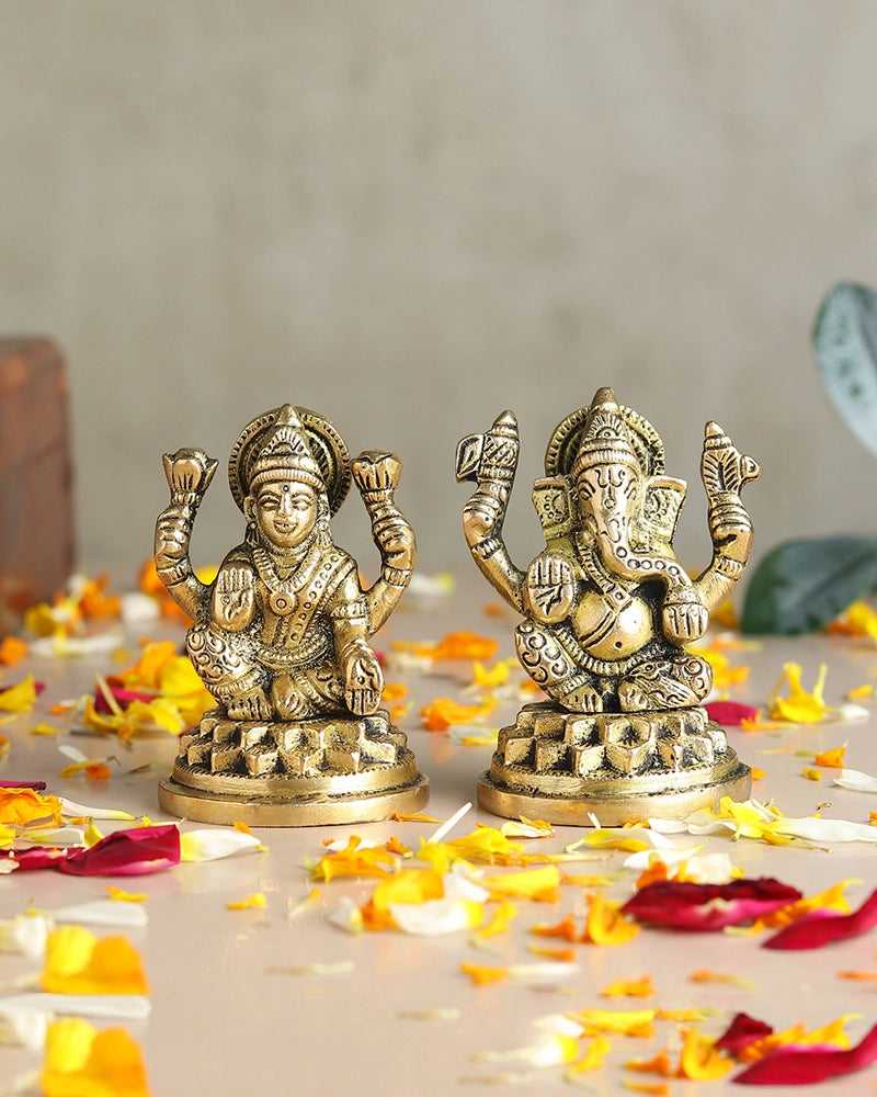 Lakshmi Ji & Ganesha Brass God Idol Set for Pooja, Home Decoration & Auspicious Showpiece