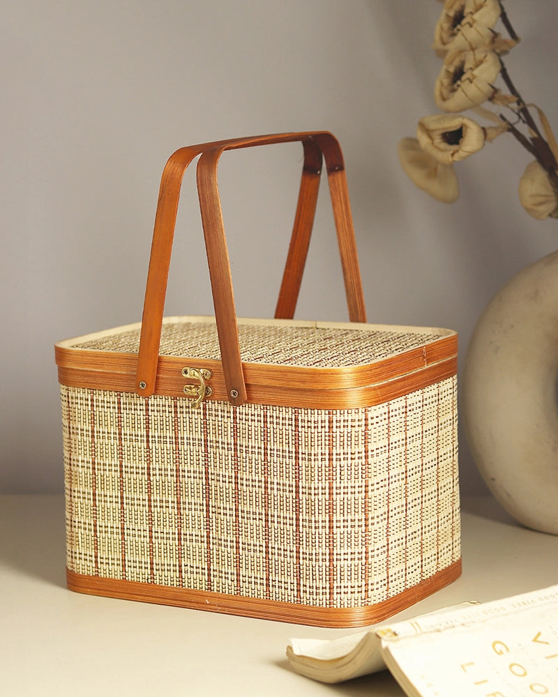 Bamboo Picnic Basket, Lunch Bag for Office and Travel