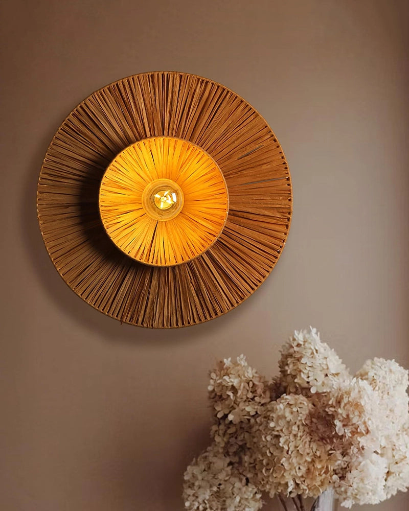Artistic Raffia Wall Lamp for Living Room Decoration