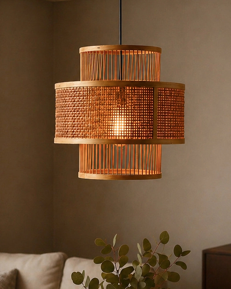 Cane Drum Pendant Lamp for Living Room Hall & Bedroom Decor