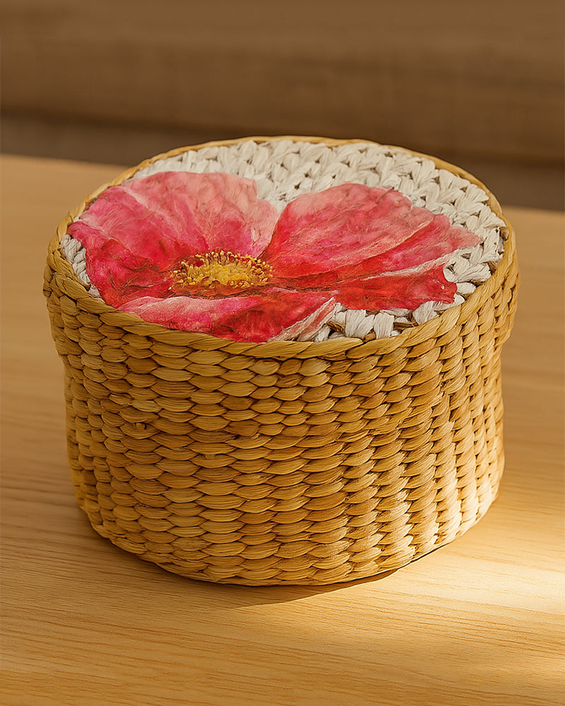Round Gift Box | Seagrass Organiser Boxes | Storage Box with Lid