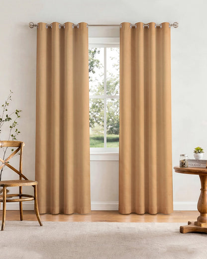 Modern Polyester Door Curtain in Eyelet Style (Brown, 7 ft)