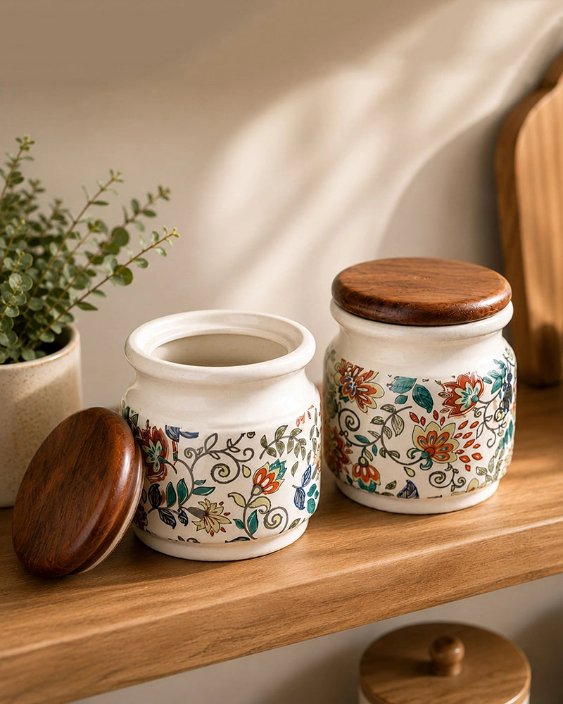 Ceramic Jar for Kitchen Storage with Lid, Set of 2