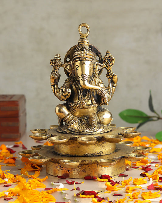 Brass Ganesh Sitting on Diya for Pooja and Home Decoration